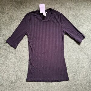 NWT H&M Black Short Elbow Sleeve Ribbed Crew Neck Top - Size XS